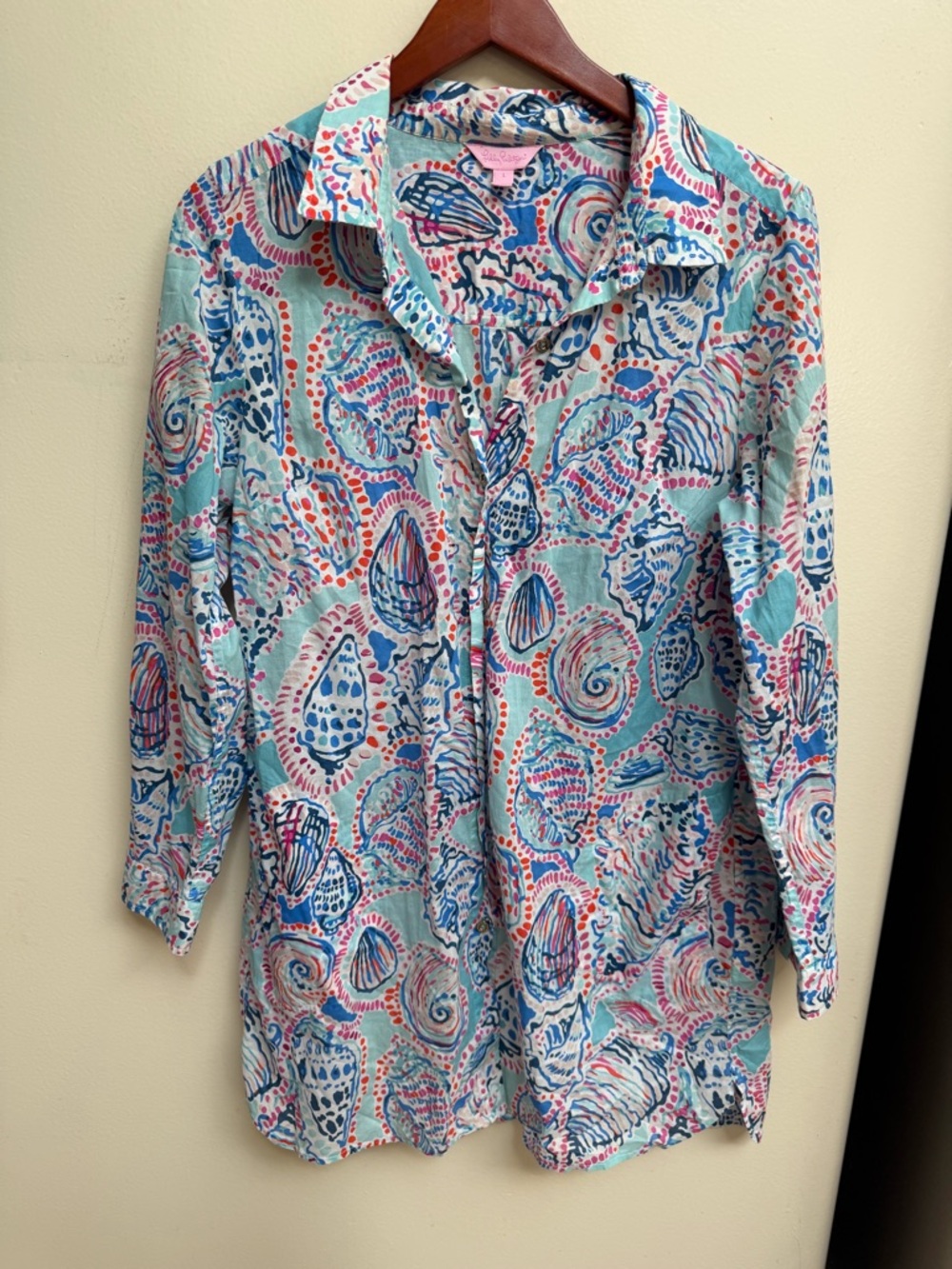 Lily Pulitzer Colorful Seashell Print Button-Down Shirt - Aqua, Blue & Pink